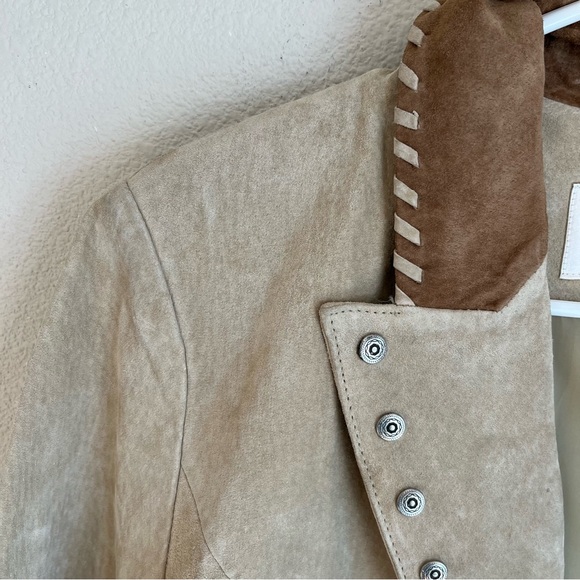 Margaret Godfrey Tan Beige Suede Leather Coat Sz 8 Western Boho - Picture 14 of 16